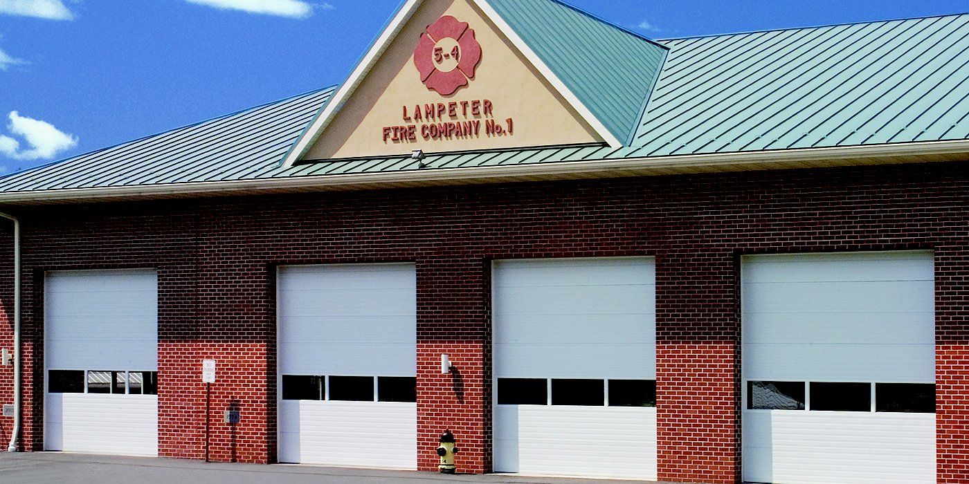 Lampeter Fire Companies garage with 4 rolling steel garage doors